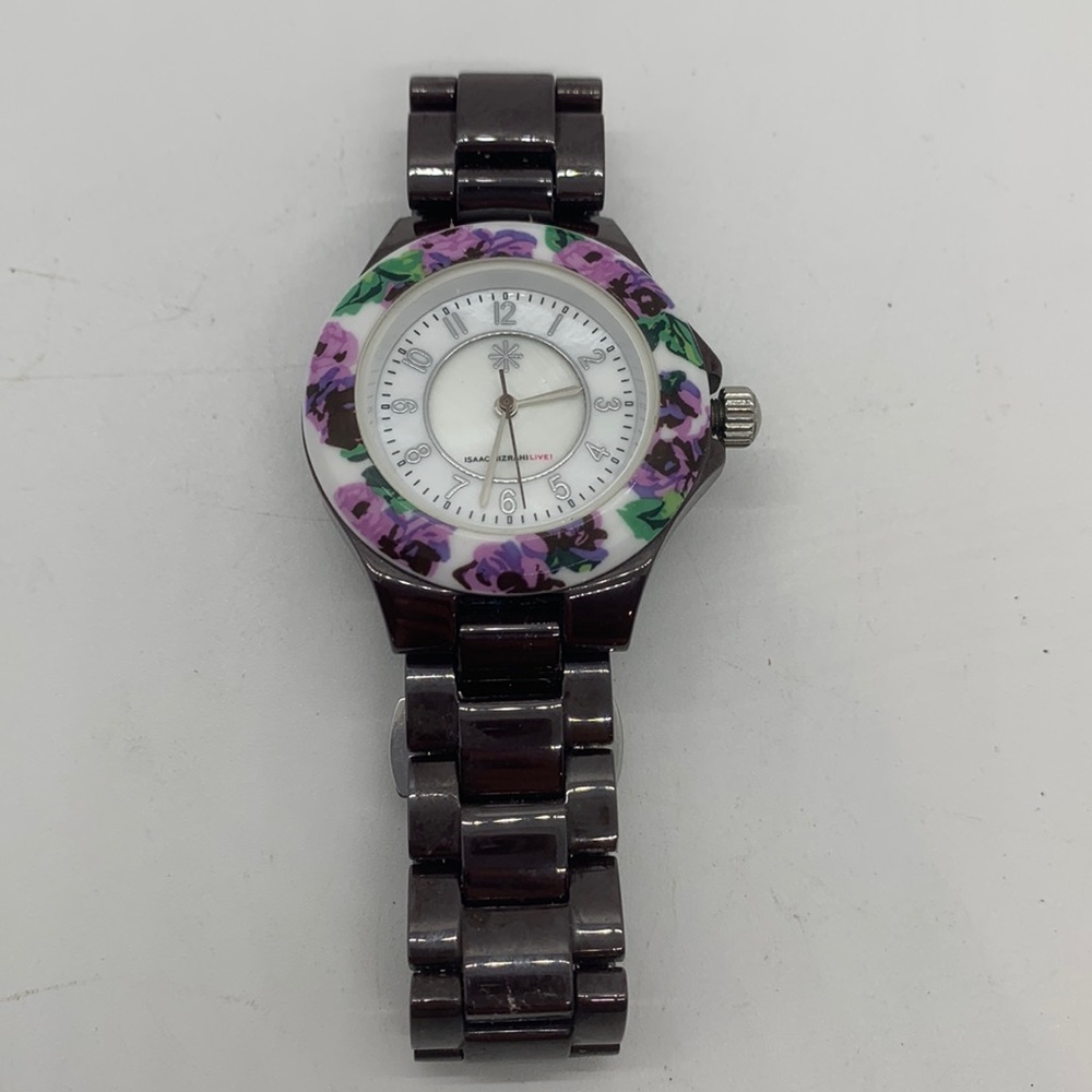 Isaac Mizrahi Live! Ceramic Watch with Floral printed Bezel Watch